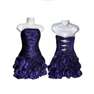 Faviana Purple Strapless Ruffle Mini Dress Open Bow Back Moody Hoco Prom Party 8